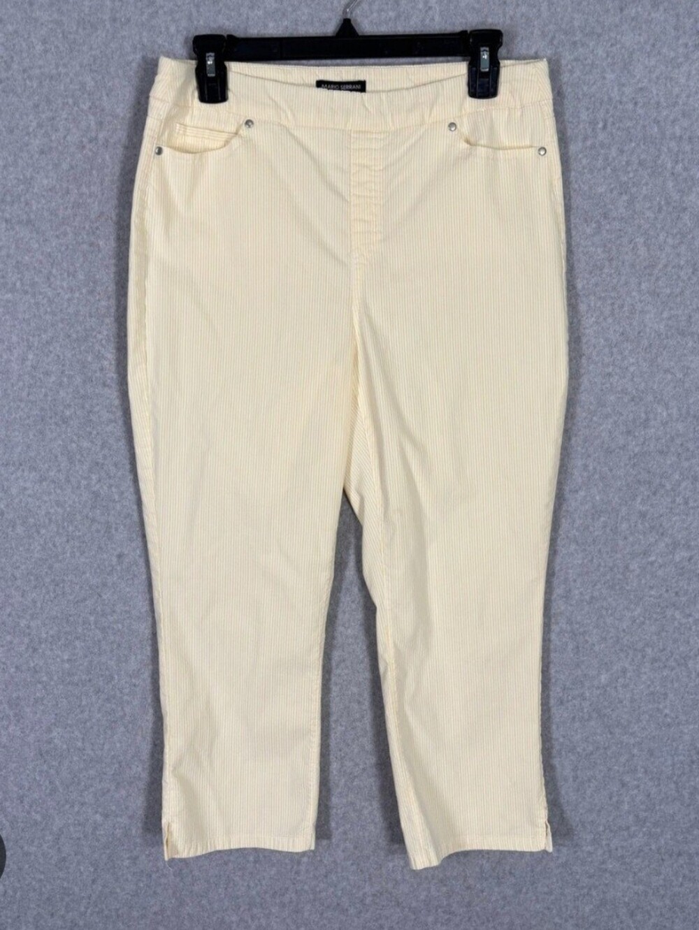 Mario Serrani Capri Pant XL Yellow Seersucker Striped Pull On Stretch Elastic